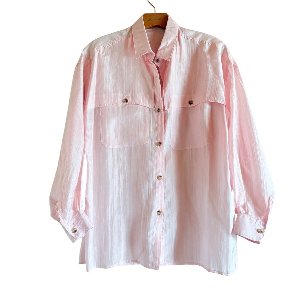 Outback Red‎ Vintage 100% Silk Button Up Shirt Pink Safari Utility Blouse XS